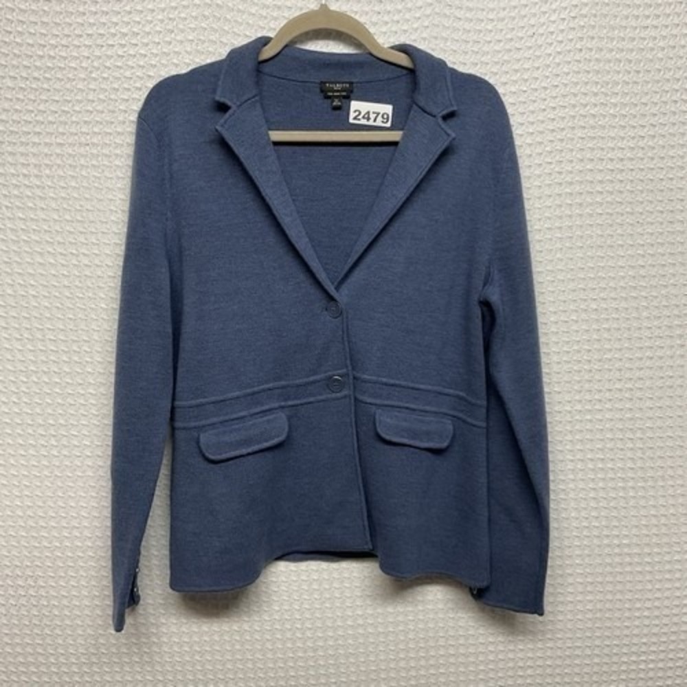 Talbots Heathered Denim Blue Sweater Blazer Jacket Women Large Petite Hong Kong
